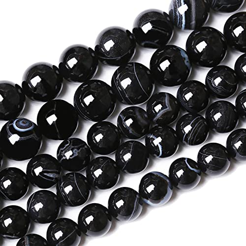 60 Stück 6 mm große, natürliche, schwarz gestreifte Achat-Perlen, Edelstein, rund, lose Perlen für Schmuckherstellung, Armband, Halskette, 38,1 cm von lohfxrgyjk