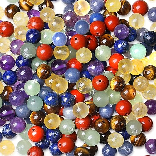 7 Chakra-Natursteinperlen, mehrfarbig, 8 mm, Kristallperlen, lose, runde Steinperlen für Armbänder, Halsketten, Ohrringe, 105 Stück von lohfxrgyjk