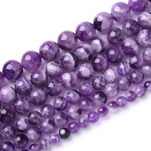 72 Stück 10 mm natürliche lila Traumspitzen-Amethyst-Perlen, Kristall, rund, lose Perlen für Schmuckherstellung, Armband, Halskette, 81,3 cm, 2 Stränge von lohfxrgyjk