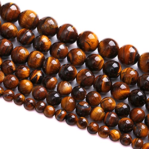 75 Stück 10 mm Naturstein gelber Tigeraugenstein mit Eisenminen-Perlen für Schmuckherstellung, DIY-Armbänder von lohfxrgyjk