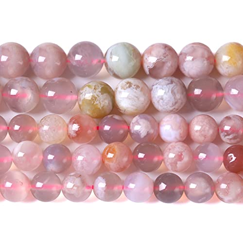 8 mm, 45 Stück natürliche Sakura-Achat-Edelstein-Kristallperlen für Schmuckherstellung, DIY-Armbänder von lohfxrgyjk