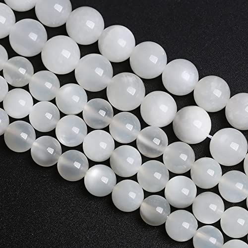 8 mm, 45 Stück natürliche weiße Mondstein-Edelsteine, AAA-Qualität, Kristall-Abstandshalter, lose Perlen für Schmuckherstellung, DIY-Armband, 38,1 cm, 1 Strang von lohfxrgyjk