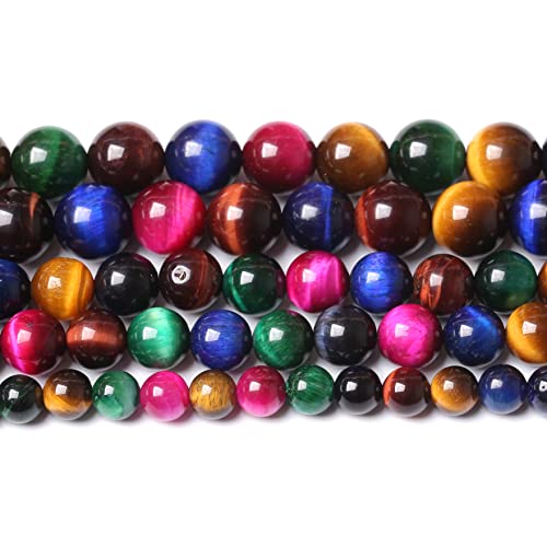 90 Stück 4 mm AAA natürliche bunte Tigeraugen-Stein-Perlen, Edelstein, runde Abstandshalter, lose Perlen für Schmuckherstellung, DIY, Armband, Halskette (bunter Tigerauge, 4 mm) von lohfxrgyjk