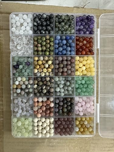 960 Stück natürliche runde Steinperlen, Edelsteinperlen, lose Edelstein-Perlen, Lochgröße 1 mm, zum Selbermachen, glatte Perlen für Armbänder, Halsketten, Ohrringe, Schmuckherstellung, Box verpackt von lohfxrgyjk