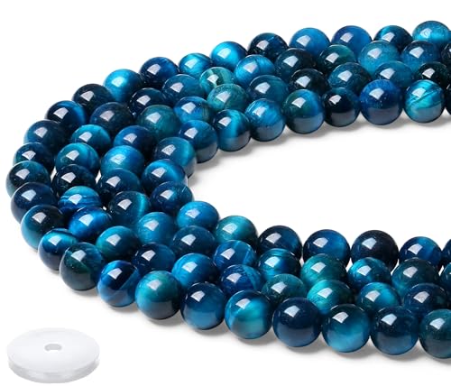 Aquamarinblaue Tigerauge-Perlen, 60 Stück, Kristallperlen, 8 mm, blaue runde Steinperlen, glatte lose Perlen für Armbänder, Halsketten, DIY-Ohrringe, 60 Stück von lohfxrgyjk