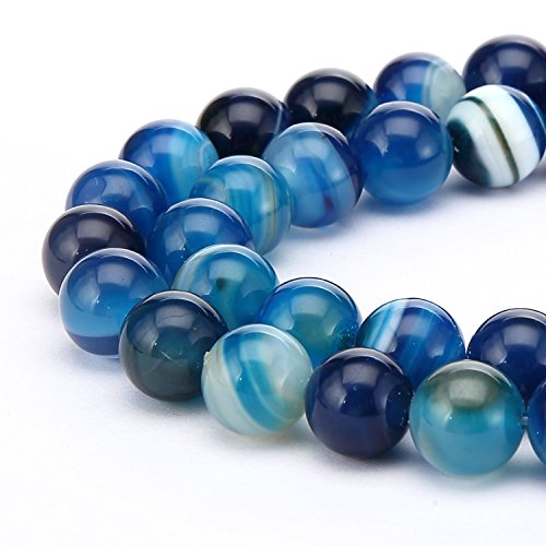 GC12-10 Edelstein-Perlen aus natürlichem blauen Achat, rund, lose Perlen, 10 mm, Abstandshalter (34–36 Stück) für Bastelarbeiten, Schmuckherstellung, 1 Strang von lohfxrgyjk
