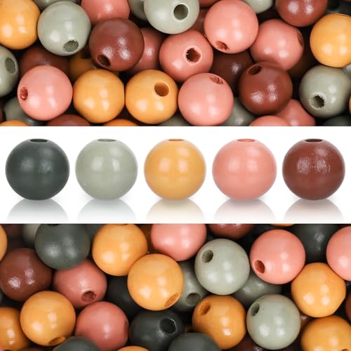 Moderne Boho-Holzperlen, Salbeigrün, Rosa, Orange, Braun, runde lose Perlen für Heimdekoration, DIY-Armbänder, Halsketten, 240 Stück von lohfxrgyjk
