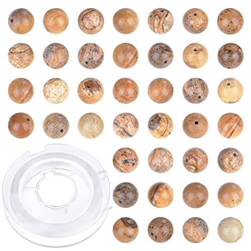 Natürliche Jaspis-Edelsteine, rund, lose Perlen für Schmuckherstellung, 6 mm, 200 Stück, mit Kristall-Stretchschnur von lohfxrgyjk