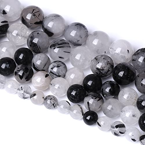 Natürliche Kristallsteine, schwarzer Rutilquarz, Edelstein, Klasse 2A, lose Perlen für Schmuckherstellung, Armband, Halskette, Halbedelperlen, 1 Strang, 10 mm, 36 Stück Natürliche Kristallsteine, schwarzer Rutilquarz, Edelstein, Klasse 2A, lose Perlen für Schmuckherstellung, Armband, Halskette, Halbedelperlen, 1 Strang, 10 mm, 36 Stück von lohfxrgyjk