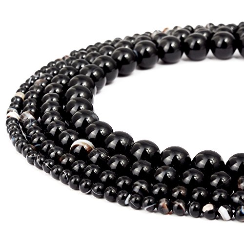 Natürliche schwarze, gestreifte Achat-Edelsteine, rund, lose Perlen für DIY-Schmuckherstellung, 1 Strang, 8 mm von lohfxrgyjk