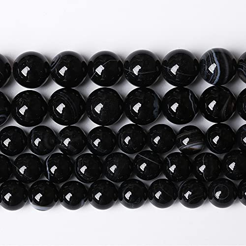 Natürliche schwarze gestreifte Achat-Perlen, Edelstein, rund, lose Perlen für Schmuckherstellung, Armband, Halskette, 38,1 cm (schwarz gestreifte Achat-Perlen, 4 mm), 90 Stück von lohfxrgyjk