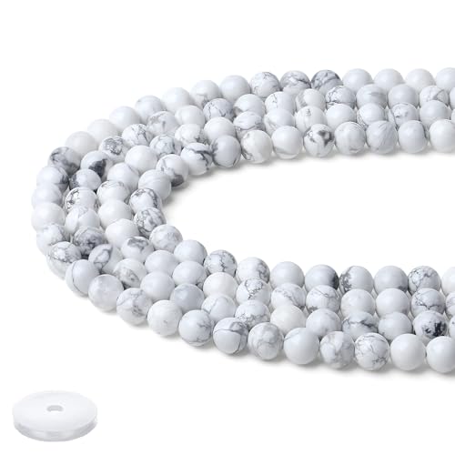 Natürliche weiße Howlith-Perlen, 8 mm, Kristallperlen, lose, runde Steinperlen für Armbänder, Halsketten, Ohrringe, 100 Stück von lohfxrgyjk