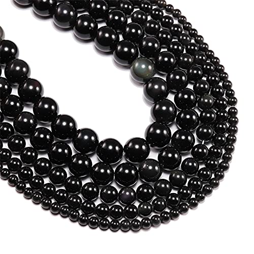 Natürlicher Obsidian-Edelstein, natürliche runde Perlen, lose Steinperlen für selbstgemachte Armbänder, Halsketten, Ohrringe, Schmuck, Bastelzubehör (Obsidian, 12 mm x 32 Stück) von lohfxrgyjk