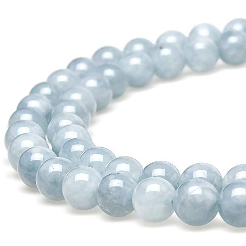 Natürlicher runder Aquamarin-Edelstein-Abstandshalter, lose Perlen, Abstandshalter für DIY-Schmuckherstellung, Strang, 38,1 cm von lohfxrgyjk