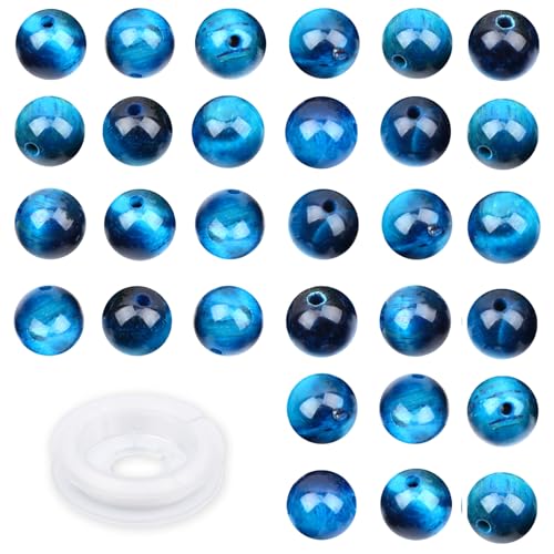 Naturstein-Perlen zum Selbermachen, runde Perlen, 8 mm, 100 Stück, lose Edelstein-Lochgröße, 1 mm, glatte Perlen für Armbänder, Halsketten, Ohrringe (Aquamarin-Tigerauge, 8 mm) von lohfxrgyjk