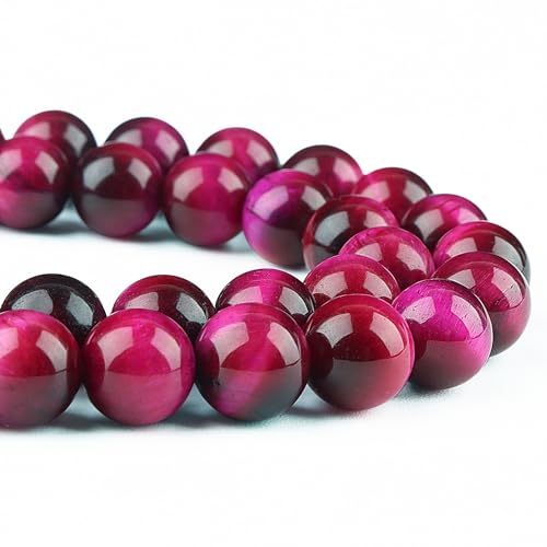 Natursteinperlen, 8 mm, magentafarbenes Tigerauge und rosa Rosenjaspis, runde Perlen (45–47 Stück) für Schmuckherstellung von lohfxrgyjk
