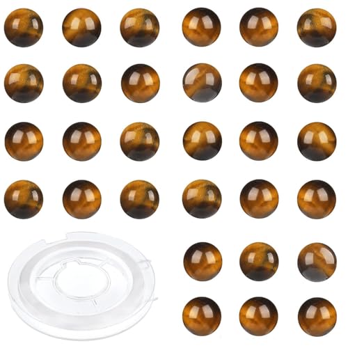 Natursteinperlen, Tigerauge, rund, echte Steinperlen, lose Edelstein-Perlen, Lochgröße 1 mm, DIY-Charm, glatte Perlen für Armband, Halskette, Ohrringe, 100 Stück (Tigerauge 10 mm) von lohfxrgyjk