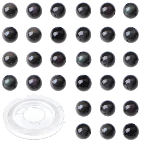 Natursteinperlen, rund, 4 mm, schwarzer Obsidian, echter Stein, Perlen, loser Edelstein, DIY-Charm, glatte Perlen für Armbänder, Halsketten, Ohrringe, Lochgröße 1 mm (schwarzer Obsidian, 4 mm), 200 von lohfxrgyjk