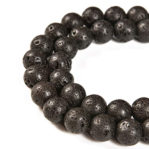 Runde Abstandshalter aus natürlichem Edelstein, lose Perlen zur Schmuckherstellung, 39,4 cm, 1 Strang, 4 mm, 6 mm, 8 mm, 10 mm (6 mm, 60 Perlen, schwarze Vulkanlava) von lohfxrgyjk