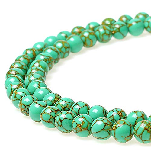 Runde Steinperlen, synthetische goldene Linie, türkis, lose Perlen werden im Schmuckdesign verwendet, um Armbänder und Halsketten herzustellen (8 mm) von lohfxrgyjk