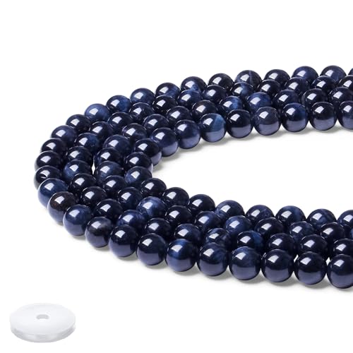 Saphir-Tigerauge-Perlen, natürliche Kristallperlen, 8 mm, blaue runde Steinperlen, glatte lose Perlen für Armbänder, Halsketten, DIY-Ohrringe, 60 Stück von lohfxrgyjk
