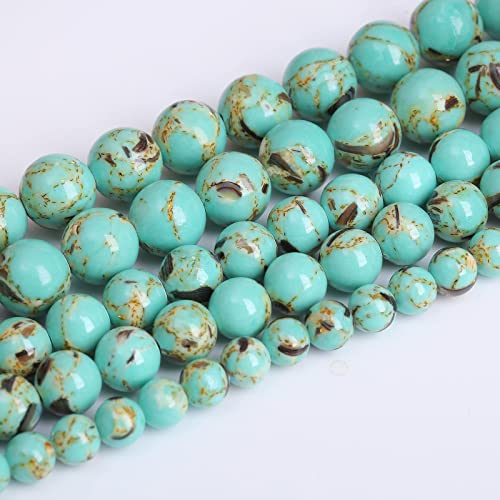 Türkis-Perlen mit Perlmutt, blaue Howlith-Muschel mit türkisfarbenem Stein, runde Perlen für Schmuckherstellung, Armband, 8 mm, 45 Stück von lohfxrgyjk