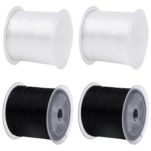 Lohill 4 Rollen Nylonschnur für Armbänder, 1mm x 200 m, Elastische Schmuckfaden, Perlen Faden, Perlenschnur, Elastische Faden für DIY Schmuckherstellung Bastelarbeiten, 2 Rollen Weiß 2 Rollen Schwarz von lohill