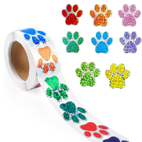 Lohill 500 Stück Glitzernde Hunde- und Katzenpfoten Aufkleber, 2,5cm, Multicolor, Glänzend, Tierdruck, Gepunktet, Wiederverwendbar, Indoor, Hund und Katze, Kind, Haustierbesitzer von lohill