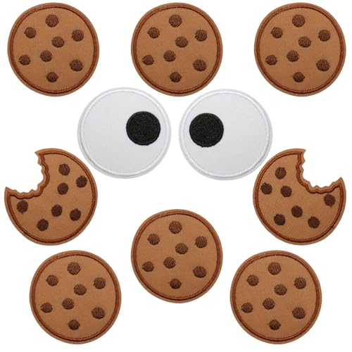10 Stück Krümelmonster Kekse Aufnäher Cookie Patches zum Aufbügeln Cookie-Monster Cookie Aufnäher Keks Monster Augen Bügelpatch Bügelbilder Karneval Fasching Mottoparty Krümelmonster Kostüm Accessorie von lokxmve