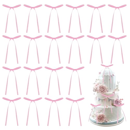 20 Schleifen für Kuchen, Kuchendekorationen, Schleifen, Geburtstagskuchenaufsatz, Geburtstagskuchendekorationen für Bastelarbeiten, Hochzeitsdekorationen, Kuchendekorationen (Rosa) von lokxmve