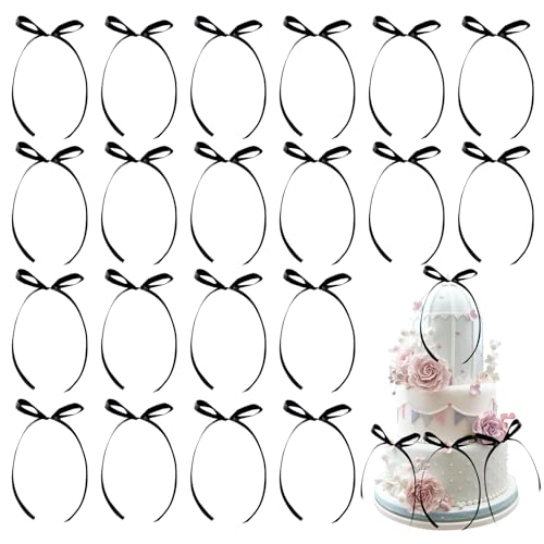 20 Schleifen für Kuchen, Kuchendekorationen, Schleifen, Geburtstagskuchenaufsatz, Geburtstagskuchendekorationen für Bastelarbeiten, Hochzeitsdekorationen, Kuchendekorationen (schwarz) von lokxmve