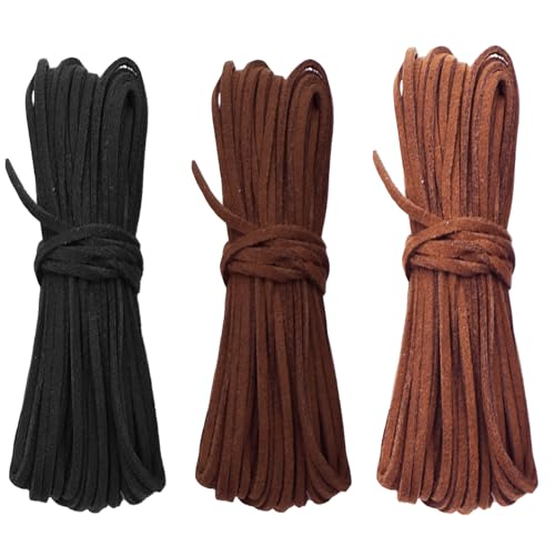 3 Rollen Lederschnur Lederband für Ketten 3mm ×10m Basteln Lederbänder Lederschnüre 3 Farben Wildlederband Faux Wildleder Schnur Classic Lederband Kette für DIY Armbänder Halskette Schmuck Handwerk von lokxmve