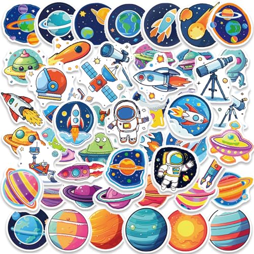 50 Stück Astronauten Weltraum Sticker Planeten Aufkleber Wasserfeste Vinyl Cartoon Weltall Aufkleber mit Stern Planet Weltraum Rakete Teleskop Motiven Lustige Alien Sticker für Kinder und Space-Fans 50 Stück Astronauten Weltraum Sticker Planeten Aufkleber Wasserfeste Vinyl Cartoon Weltall Aufkleber mit Stern Planet Weltraum Rakete Teleskop Motiven Lustige Alien Sticker für Kinder und Space-Fans von lokxmve