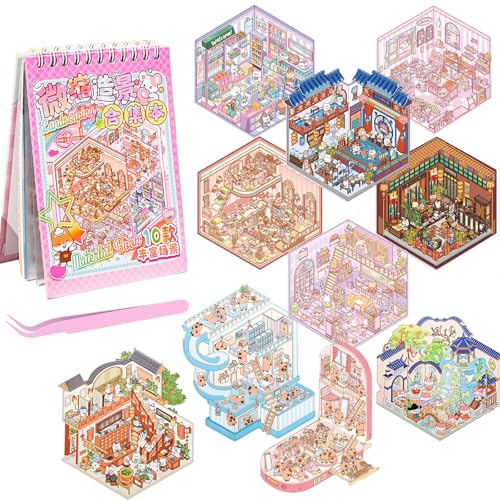 lomdung 10 Sets 3D House Stickers, Miniatur Haus Sticker 3D mit Pinzette, DIY Cozy Little Home House Scene Sticker Book, Fun DIY Stickers Scene, Relief Stress für Erwachsene und Kinder lomdung 10 Sets 3D House Stickers, Miniatur Haus Sticker 3D mit Pinzette, DIY Cozy Little Home House Scene Sticker Book, Fun DIY Stickers Scene, Relief Stress für Erwachsene und Kinder von lomdung