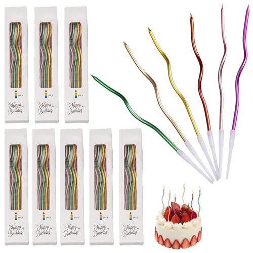 lomdung 48 Stück Geburtstagskerzen, Spiral Kuchen Kerzen, Dünn und Lang Kerzen Geburtstag, Geburtstagskerzen Ideal für Geburtstage, Hochzeitsfeiern, Brautduschen, Babyduschen uvm von lomdung