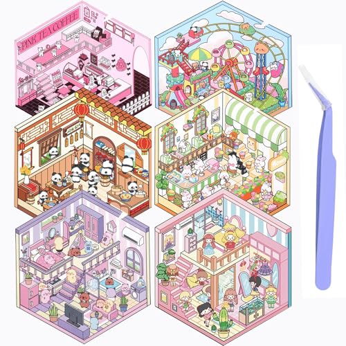 lomdung 6 Sets 3D House Stickers, Miniatur Haus Sticker 3D mit Pinzette, DIY Cozy Little Home House Scene Sticker Book, Fun DIY Stickers Scene, Relief Stress für Erwachsene und Kinder lomdung 6 Sets 3D House Stickers, Miniatur Haus Sticker 3D mit Pinzette, DIY Cozy Little Home House Scene Sticker Book, Fun DIY Stickers Scene, Relief Stress für Erwachsene und Kinder von lomdung