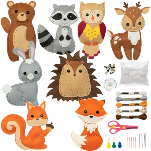 lomdung 8 Stück Nähset Kinder, Tierformen Filz Bastelset, DIY Nähset für Kinder, Sicher und Ungiftig, Geeignet als Geschenk für Jungen und Mädchen ab 5 Jahren von lomdung