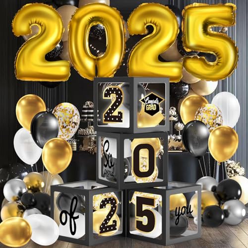 Abschlussdekorationen 2025 Schwarz Gold Luftballons Boxen mit Buchstaben Congrats Grad 2025 & So Proud of You und 29 Stück Ballons, Klasse 2025 Abschlussfeier Party Dekorationen für jede Klasse Abschlussdekorationen 2025 Schwarz Gold Luftballons Boxen mit Buchstaben Congrats Grad 2025 & So Proud of You und 29 Stück Ballons, Klasse 2025 Abschlussfeier Party Dekorationen für jede Klasse von loncoldy