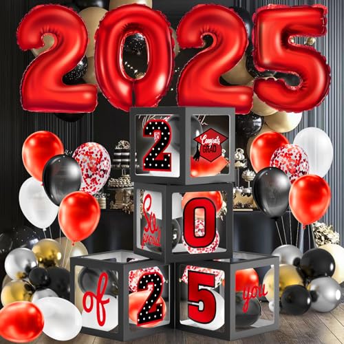 Abschlussdekorationen 2025 Schwarz Rot Luftballons Boxen mit Buchstaben Congrats Grad 2025 & So Proud of You Klasse 2025 Abschlussfeier Party Dekorationen für jede Klasse Abschlussdekorationen 2025 Schwarz Rot Luftballons Boxen mit Buchstaben Congrats Grad 2025 & So Proud of You Klasse 2025 Abschlussfeier Party Dekorationen für jede Klasse von loncoldy