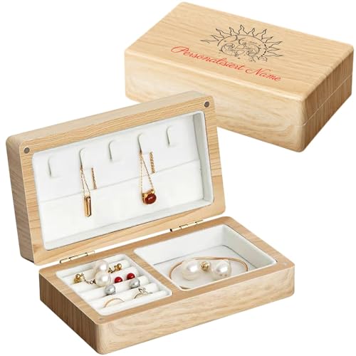 loongway Elegantes Schmuckkästchen aus Holz mit Magnetverschluss – Kompakte Holzkiste mit Sonnen für unterwegs loongway Elegantes Schmuckkästchen aus Holz mit Magnetverschluss – Kompakte Holzkiste mit Sonnen für unterwegs von loongway