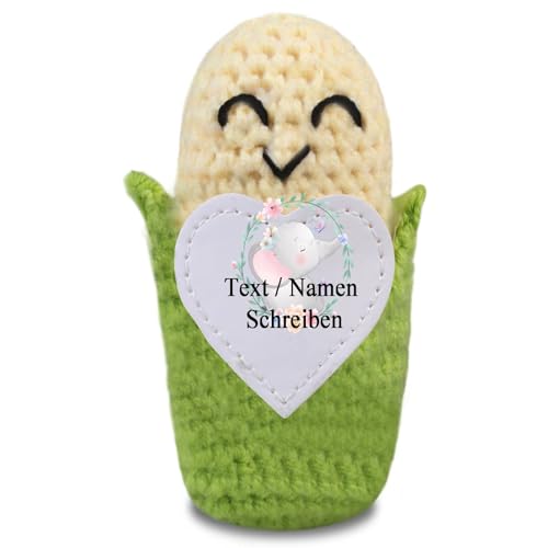 loongway Personalisierte Mais-Häkelfigur mit Holzsockel – Anti-Angst-Geschenk für Teenager und kreative Bürodekoration von loongway