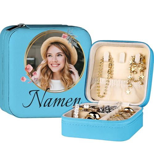 loongway Reise Schmuckkästchen Kleine Schmuckschatulle Personalisierbar mit Foto und Name Schmuckorganizer für Ringe Ohrringe Halskette Geschenk für Frauen und Mädchen von loongway