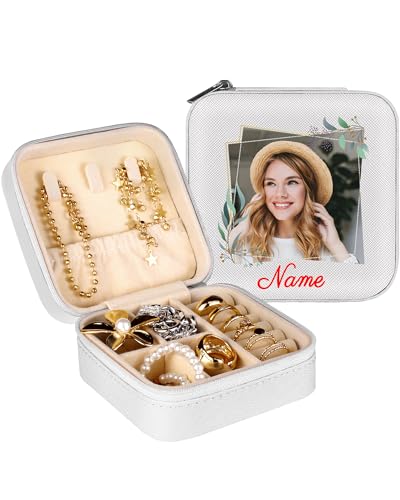 loongway Reise Schmuckkästchen Kleine Schmuckschatulle Personalisierbar mit Foto und Name Schmuckorganizer für Ringe Ohrringe Halskette Geschenk für Frauen und Mädchen von loongway