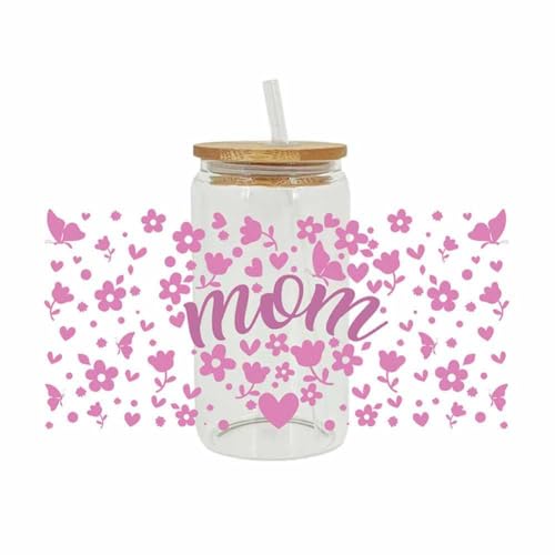 UV DTF Cup Mother's Day, Mama UV DTF Transfer Stickers for Glass, Mom Affirmation, DTF Cup Glass Flowers Self UV Cups W von lopjk