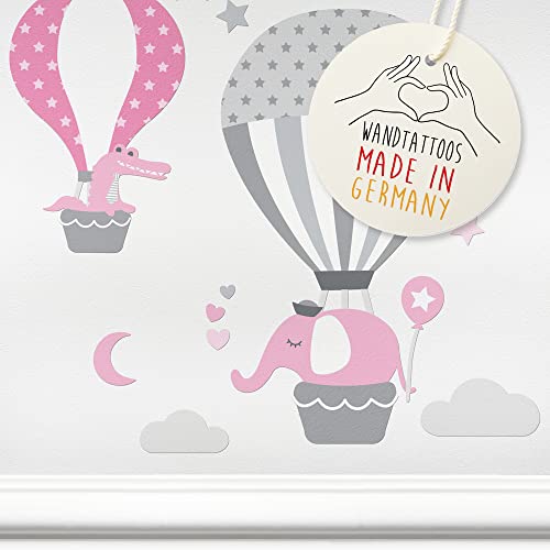 lovely label Wandtattoo Kinderzimmer I Made in Germany I Babyzimmer Deko I Kinderzimmer Deko I Design Wandsticker Mädchen & Junge I Heißluftballons I Rosa Grau von lovely label