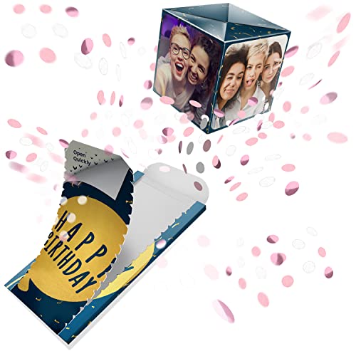 Geburtstagskarte explodierende Konfetti mit Ihren Fotos (Rosa und weiß Konfetti) von lovocard