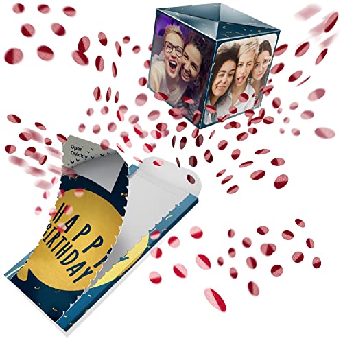 Geburtstagskarte explodierende Konfetti mit Ihren Fotos (Rotes Holo Konfetti) von lovocard