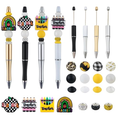 Lovyomi Silikonperlen für Lehrer, 12 mm, Linsen-Silikonperlen, 15 mm Druck, 12 mm, Strass-Abstandhalter, Perlenstift für DIY-Zubehör, 67-teilig von lovyomi