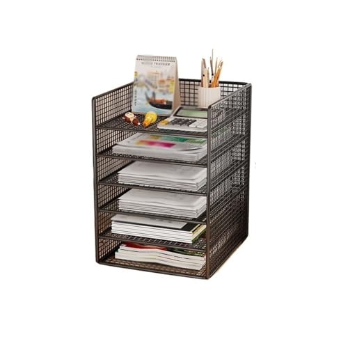 lskdnrufh Briefablage, Papier-Organizer, 6-stufiger Schreibtisch-Aktenhalter mit Griff, Metall-Desktop-Dokumentenregal, Büro-Klassenzimmer-Organisation(Black) von lskdnrufh