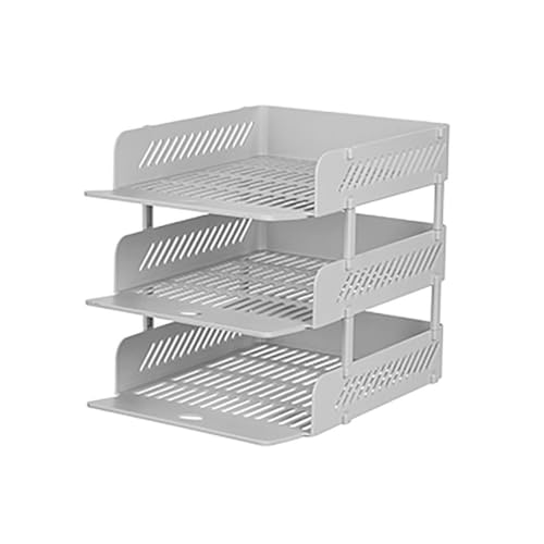 lskdnrufh Stapelbares Papierfach mit 3 Ebenen, Schreibtisch-Organizer aus Netzstoff, Papiersortierer, Briefablagen, Ablageregal for Akten und Dokumente for Zuhause, Büro, Schule(Gray) von lskdnrufh